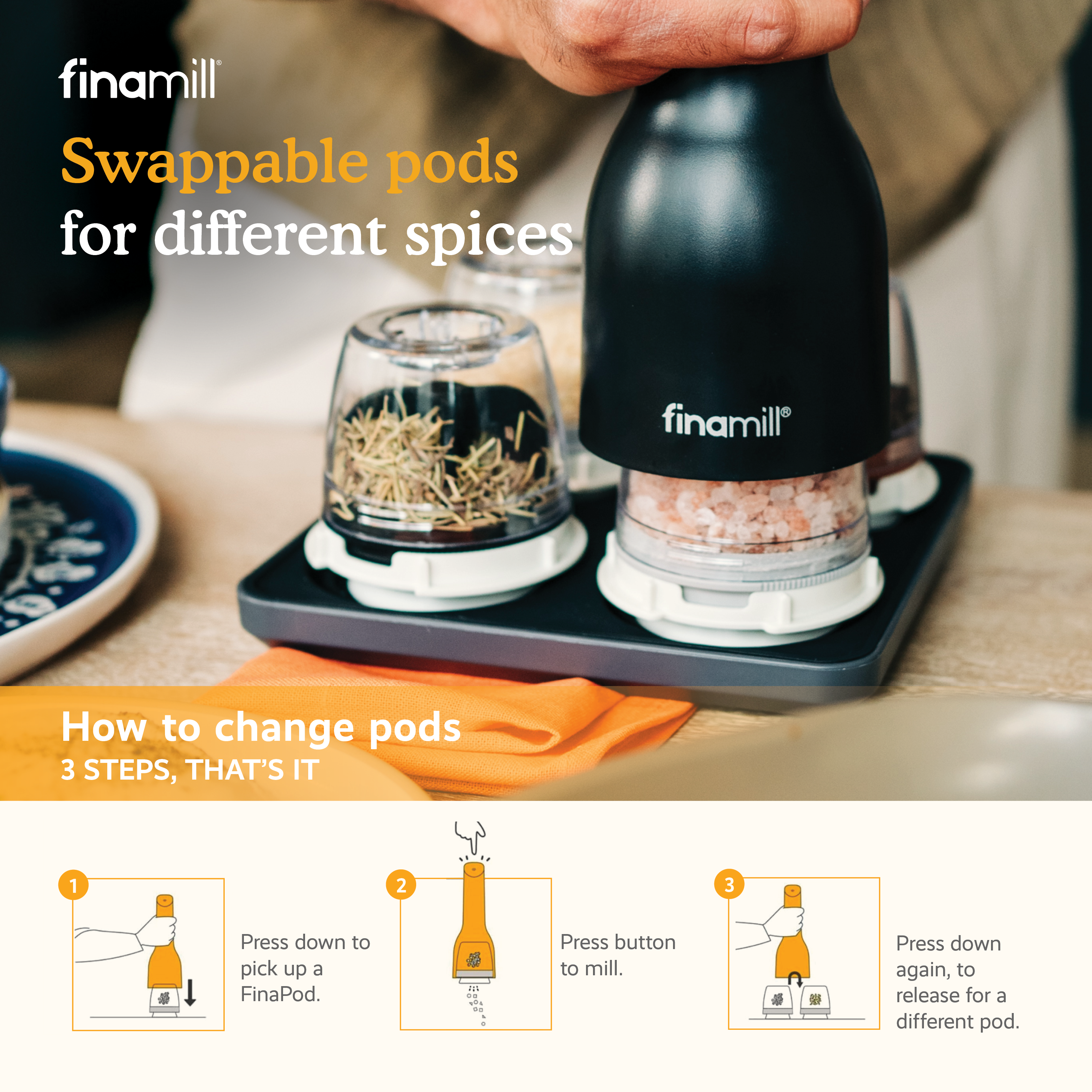 FinaMill Rechargeable Mill - Pepper & Spice Grinder in One